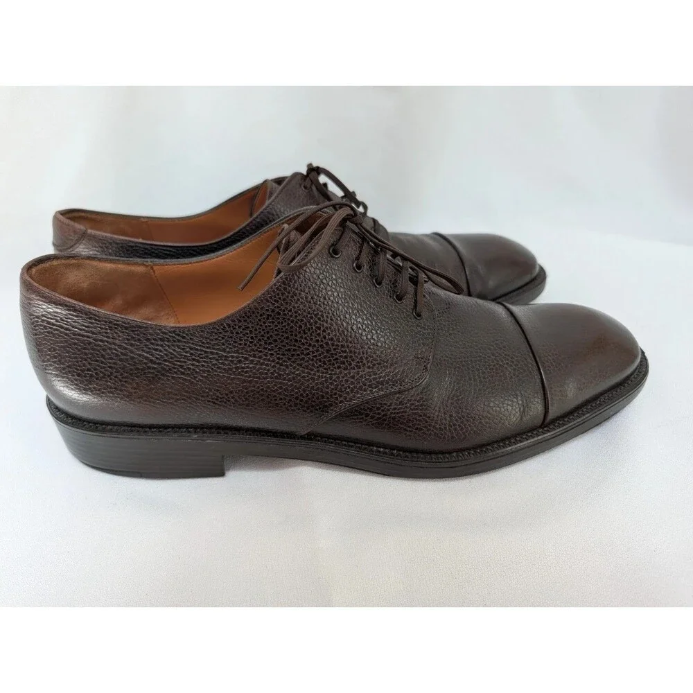 SALVATORE FERRAGAMO Mens Size 13D Brown Pebble Grain Leather Derby Shoes US